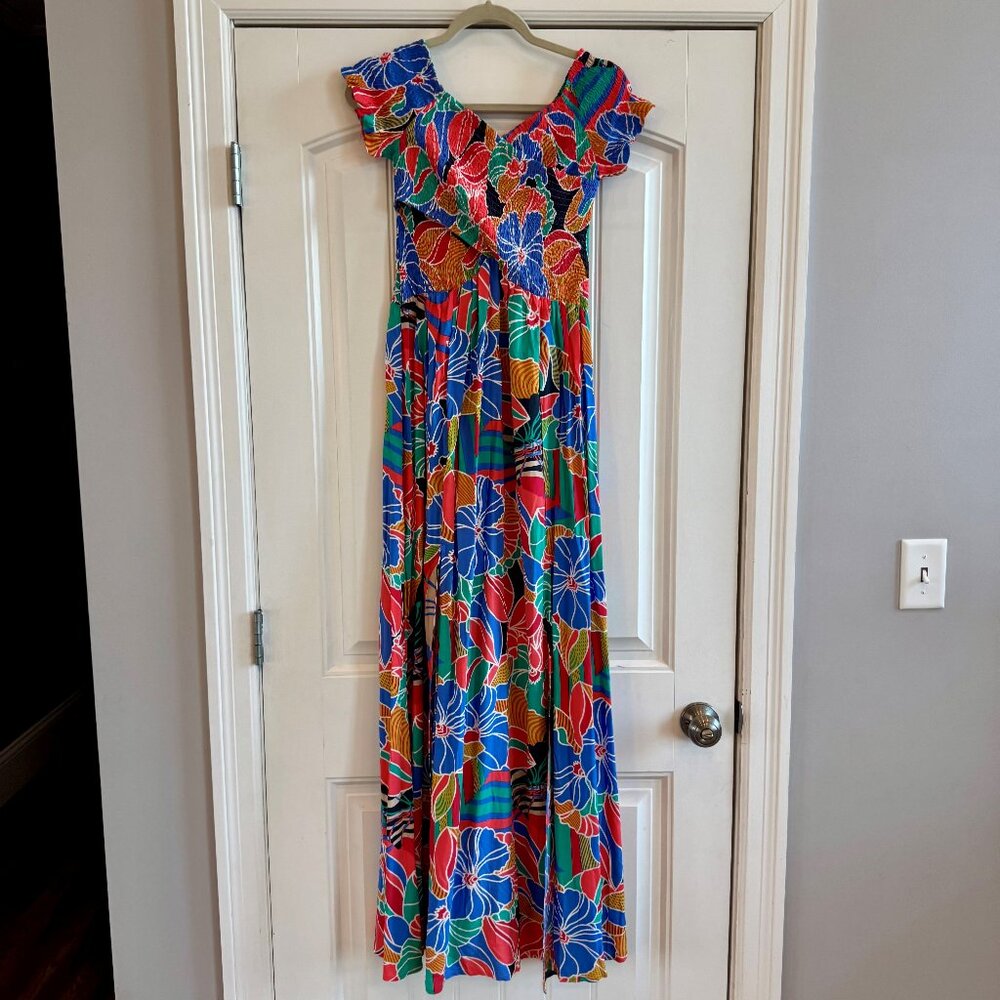Aakaa Floral Off the Shoulder Smocked Maxi Dress